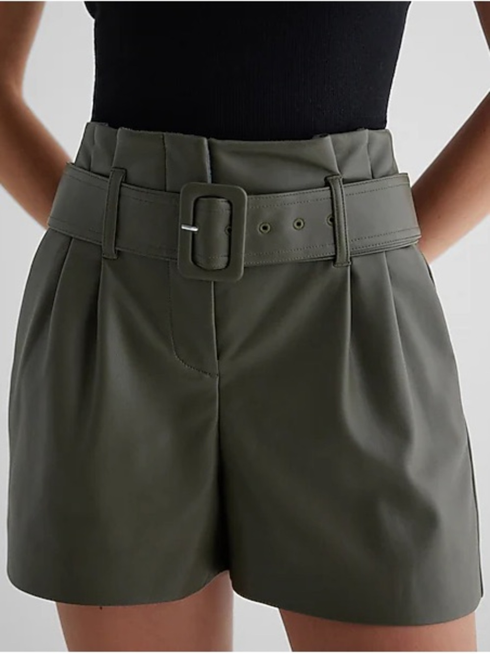 fab'rik Olive Green High-Waist Belted Shorts
